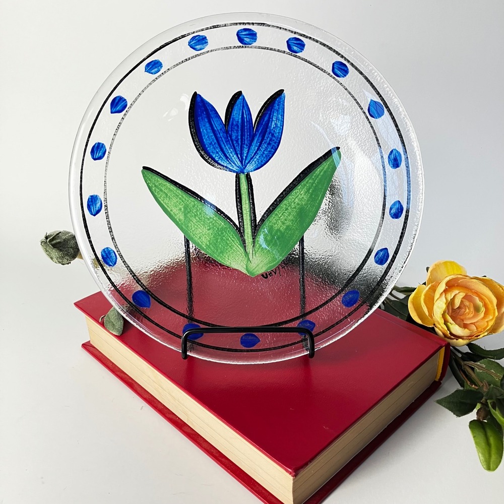Kosta Boda Tulipa 7.5" Glass Hand Painted Tulip Salad Plates Ulrica Hydman UHV - Picture 8 of 12